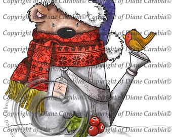 Snugglecan Ted coloured, teddy bear, digital stamp, printable, bear, christmas, printable