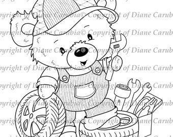 Mechanic Buddy, zwart-wit, beer, digitale stempel, heren, monteur, afdrukbaar,