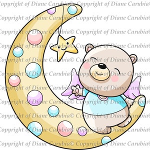 Baby Bear Moon, blanco y negro, guardería, sello digital, digi, imprimible, niño, lindo, pegatinas
