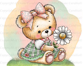 Bear Digital Stamp 'Beary Wonderful' Black and White Coloring Page (Printable JPEG)