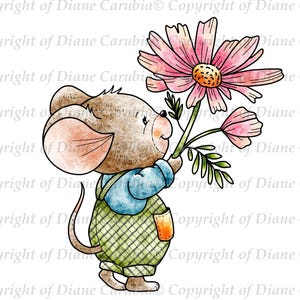 Daisy Mouse, noir et blanc, tampon numérique, imprimable, mignon, téléchargement, fabrication de cartes