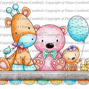 Animal Shelf, coloured image, digital stamp, sublimation, cardmaking, cute, nursery, pre coloured