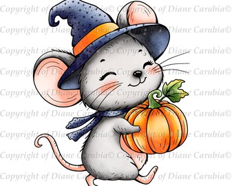 Timbro digitale a forma di topo zucca: pagina da colorare di Halloween (immagine stampabile)