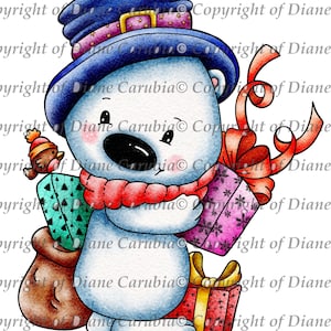 Chilly Charlie, black and white, digital stamp, download, snowman, christmas