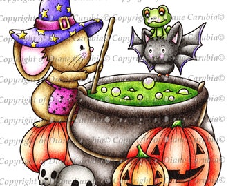 Boil and Trouble Mouse, Black and white, Digital Stamp, download, Halloween, cardmaking
