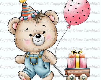 Bears little Delivery, black and white digital stamp, colouring page, colouring in, cardmaking image