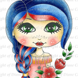Poppy, Black and white, Digital stamp, girl, cute, printable, cardmaking, download, colouring in
