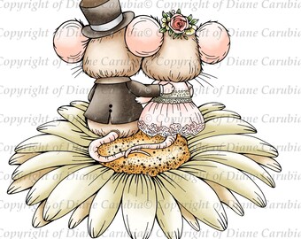 Just Married Mice coloured, digital stamp, digi, download, printable, wedding, stickers, invitations