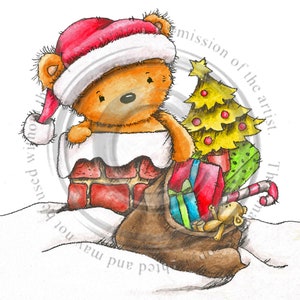 Christmas Teddy Bear Digital Stamp: Holiday Card Making (Download)
