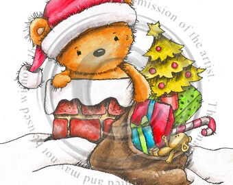 Christmas Ted Delivery, digital stamp, download