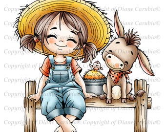 Donkey Daydreams, black and white digital stamp, colouring page, cardmaking image, fun to colour page