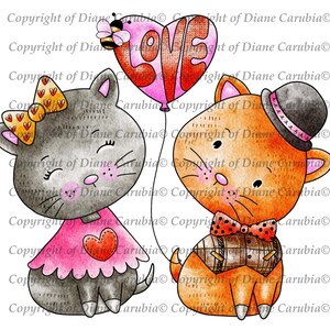 Love Bug Kitty, Farbig, digitaler Stempel, vorgefärbt, Kartengestaltung, Sublimationsdruck