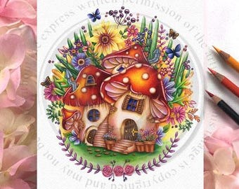 Kit and Clowder Whimsical Glen and opaque image, digital stamp, download