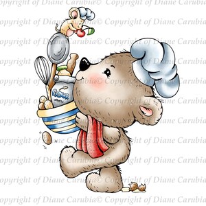 Cherry on top Bear, digital stamp, coloured, digi, cooking bear, sublimtion, cardmaking, printable