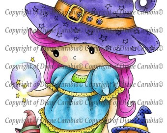 Abbys Orb coloured, digital download, digital stamp, halloween, witch, printable, download, cardmaking