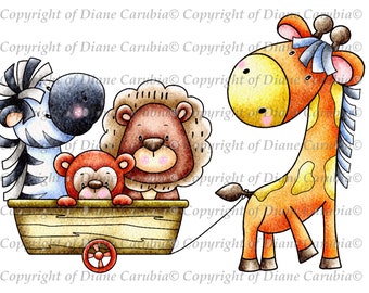 safari Train, digital stamp, digi, cardmaking, printable, cute, sublimation