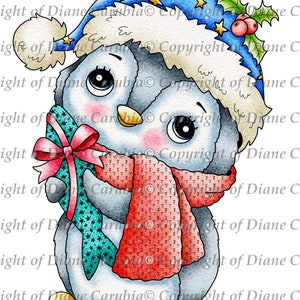 Christmas Penguin, Black and White, cardmaking, sublimation, printable