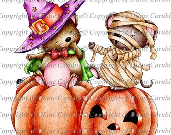 Topi di Halloween, timbro digitale bianco e nero di Halloween, scaricabile, stampabile