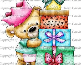 Bearing Presents, coloured, digital stamp, printable, digi, download, sublimation