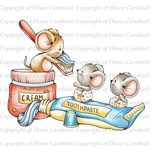 Bright Smiles Mice, coloured, digital stamp, printable page, colouring page, colouring digi stamp
