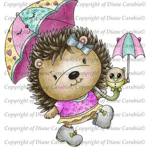 Parapluie d'été Hedgys, couleur, timbre numérique, mignon, imprimable, téléchargement, hérisson
