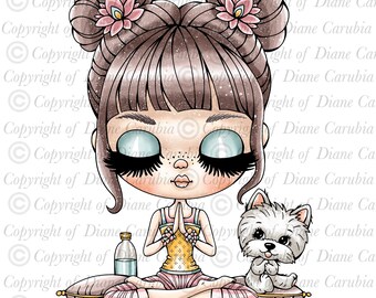 Lotus Lottie Yoga Digital Stamp, Coloring Image (Digital Download)