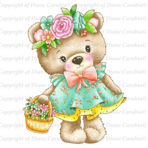 Basket Bear, coloured, digital stamp, cute, download, printable, sublimation