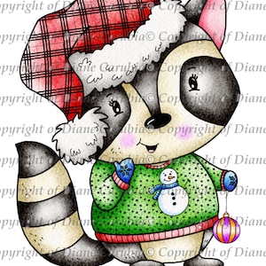 Racoon christmas, digital stamp, digi, cardmaking, printable,