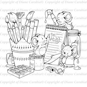 Squeaks and Crafts, Black and white,  Digital stamp, downloadable, printable image, colouring page