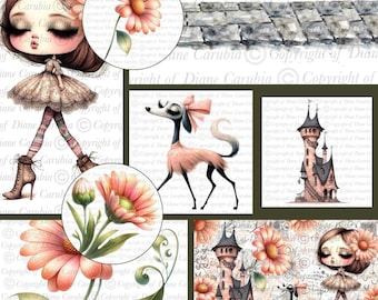Boho Blossom Beauty journal pages, Digi pack, printable art journal pages, whimsical girl downloads, junk journal