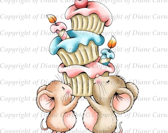 Cutie cupcake Tower, black and white digital stamp, colouring page, download and print