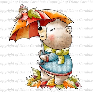 Autumn Bear Coloured, digital stamp, printable, download, sublimation, cardmaking