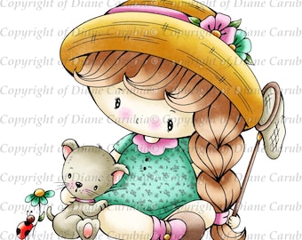 Love Bug Izzy Digital Stamp: Black and White Coloring Page (JPEG/PNG