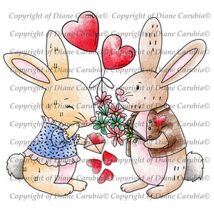 Bunny Love, colour, digital stamp, valentine, sublimation, download, printable