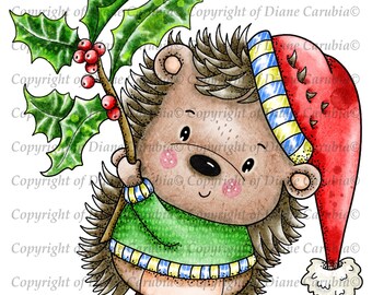 Prickly Hedgy, coloured, clipart, hedgehog, download, digital, digi, digital stamp, cardmaking, cute, christmas stamp