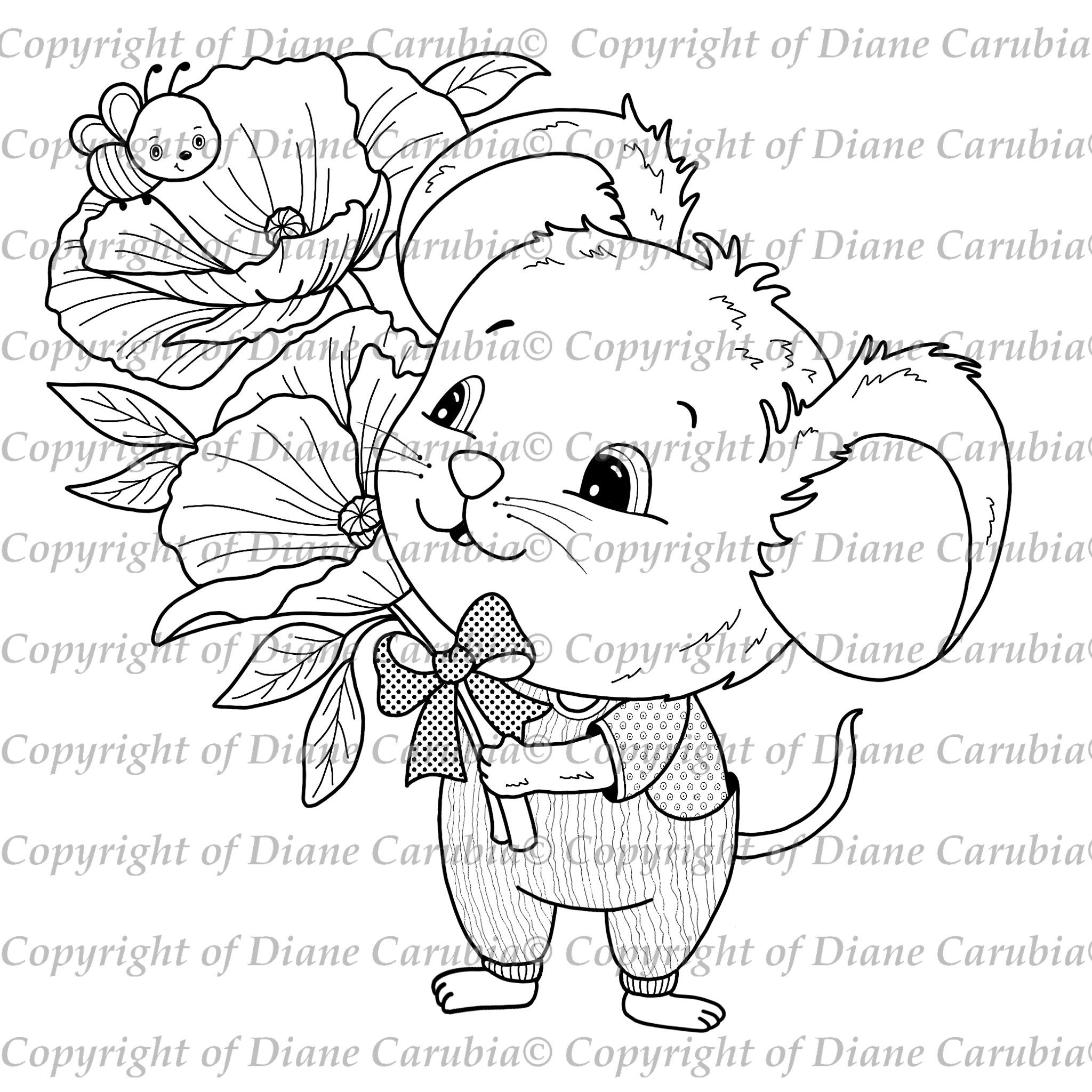Poppy Mouse Tools Poppy Mouse, Digital Stamp, Download, Black and White - Etsy