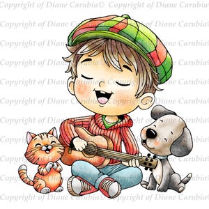 Happy To Sing, black and white, digital stamp, music digital stamp, colouring kids page, cardmaking