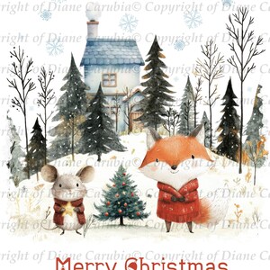 Foxy festive, impression, sublimation, fabrication de cartes, mignon, Noël, scène de neige, téléchargement