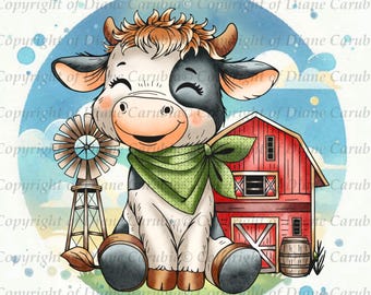 Barnyard Moo, black and white, digital stamp, digi, cardmaking, printable, cute, farm