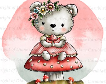 Beary Nice Day Digital Stamp: Black and White Coloring Image (JPEG Download