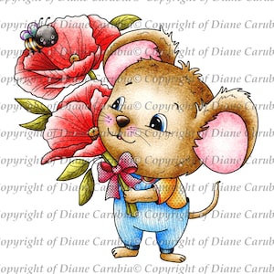 Mohnmaus, Digital Stamp, Download, schwarz weiss