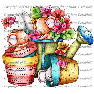 Plant your dreams Mice, Black and white, cardmaking, digital stamp, sublimation, printable