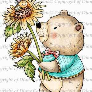 Daisy Bee Bear, digital stamp, pre coloured, sublimation, printable, download, sublimation