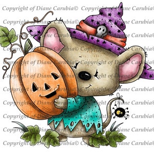 Little Mouse Pumpkin, noir et blanc, timbre numérique, digi, coloriage, fabrication de cartes, halloween, citrouille, télécharger, imprimable, clipart