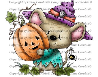 Topolino Zucca, bianco e nero, timbro digitale, digitale, colorazione, creazione di biglietti, Halloween, zucca, download, stampabile, clipart