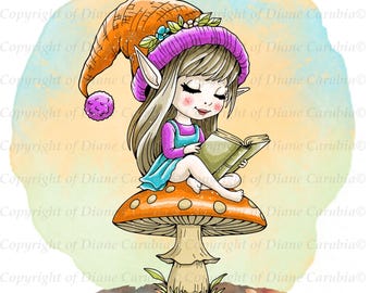 Charlotte Pixie, coloured, digital stamp,  sublimation, printable, cute pixie fairy, precoloured