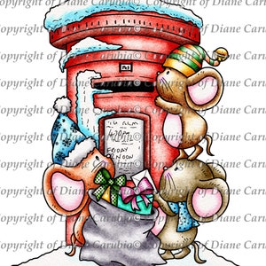 Micemas post, gekleurd, digitale stempel, digi, download, afdrukbaar, kerstmis