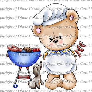 Barbecue Bear coloured, digital stamp, sublimation, printable
