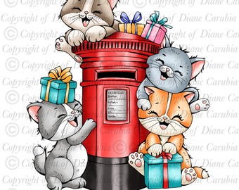 Paws and Parcels Black and white digital stamp, printable colouring page, JPEG