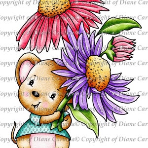 Daisy Mouse, coloured, cardmaking, digital stamp, digi, sublimation